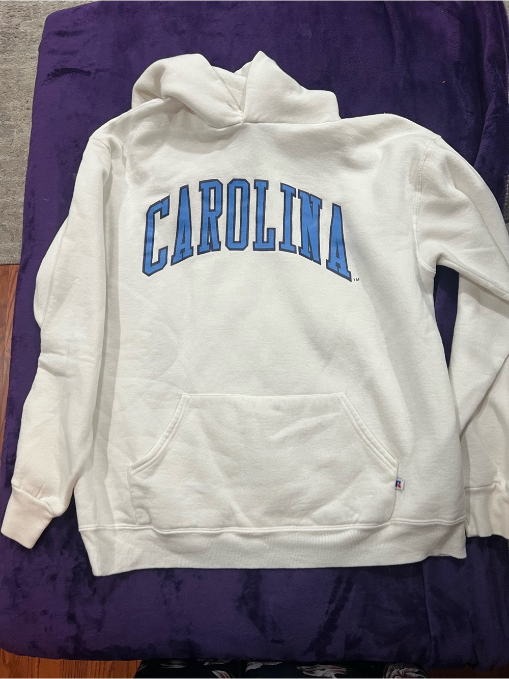 Russell Athletic White Hoodie with Blue Logo Detail